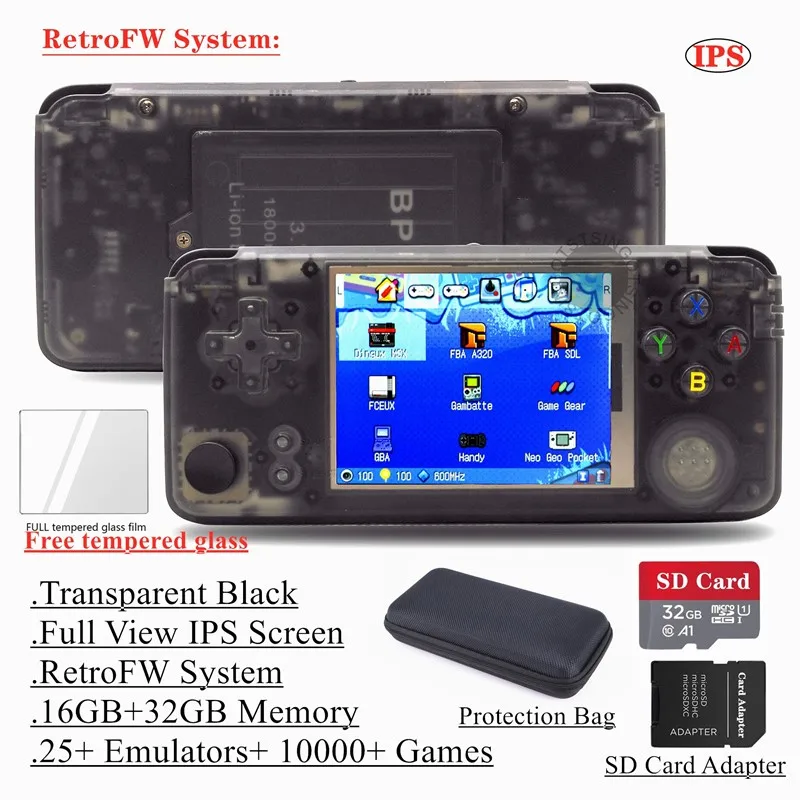 RetroFWOS 48GB Black TSINGO обновленный полный вид ips экран Linux двойная система Ретро игровая консоль 64 бит портативный игровой плеер лучшие подарки - Цвет: RetroFWOS 48GB Black