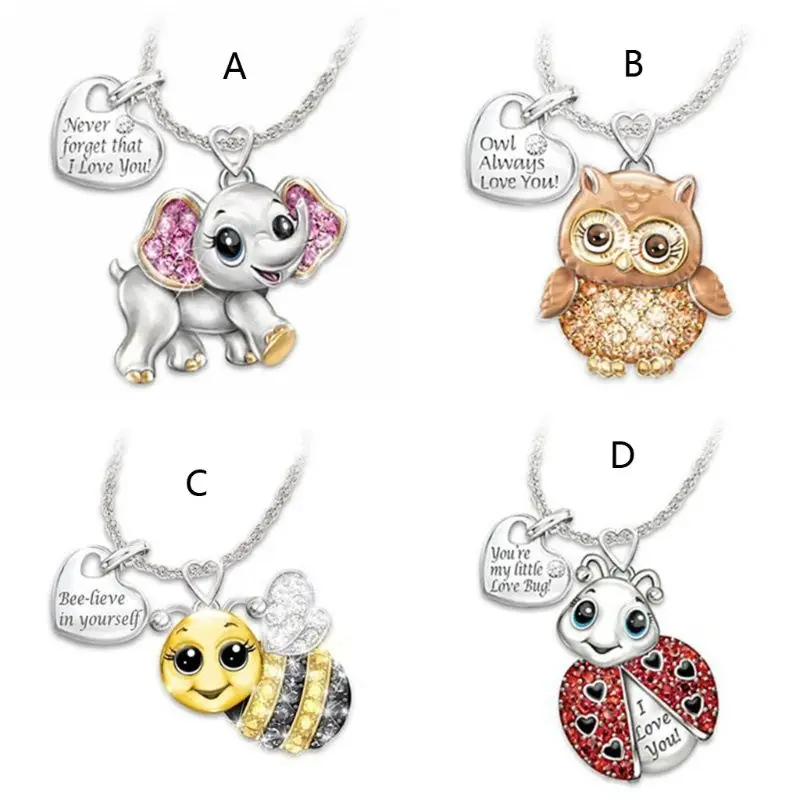 Ожерелье с подвеской в виде слона пчелы совы божьей коровки для женщин сердце CZ