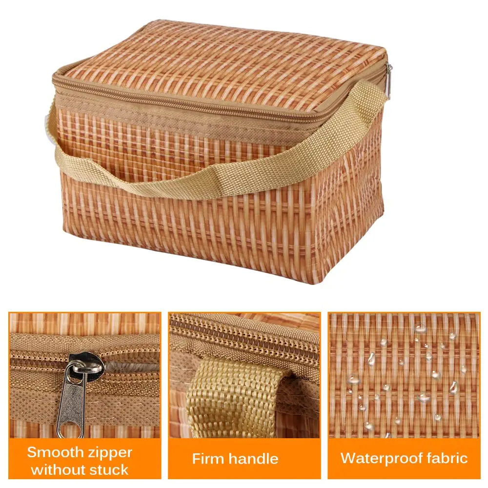 

Rattan 3-Layer Waterproof Thermal Insulation Lunch Bag Portable Picnic Food Storage Container Large Insulation Bag Bento Bag