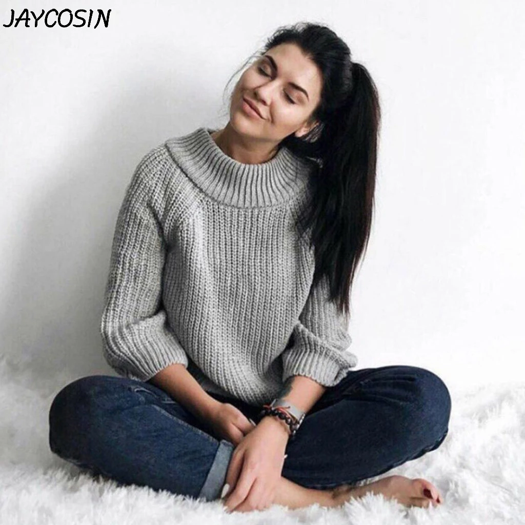 JAYCOSIN женские свитера с круглым вырезом и длинным рукавом однотонный вязаный
