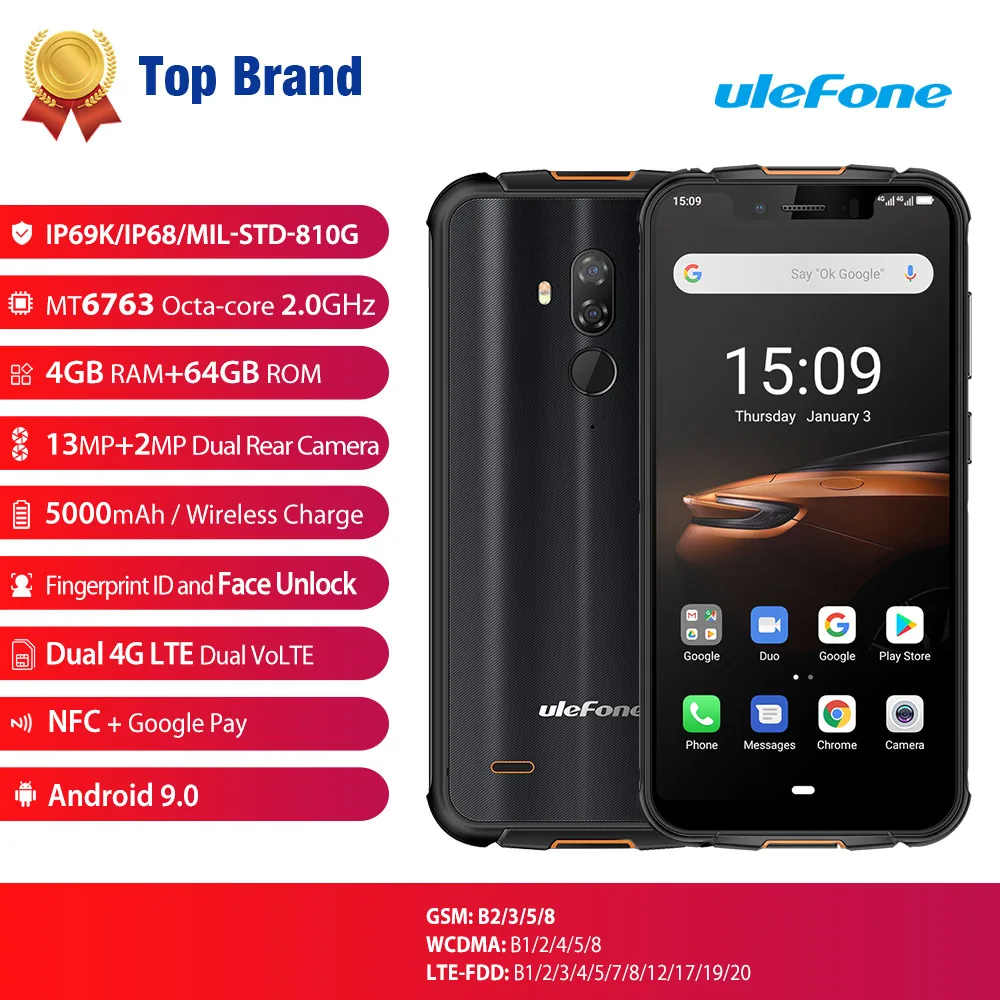 Ulefone Armor 5S 4G LTE смартфон NFC Android 9 0 прочный мобильный телефон 4 Гб + 64 Беспроводная
