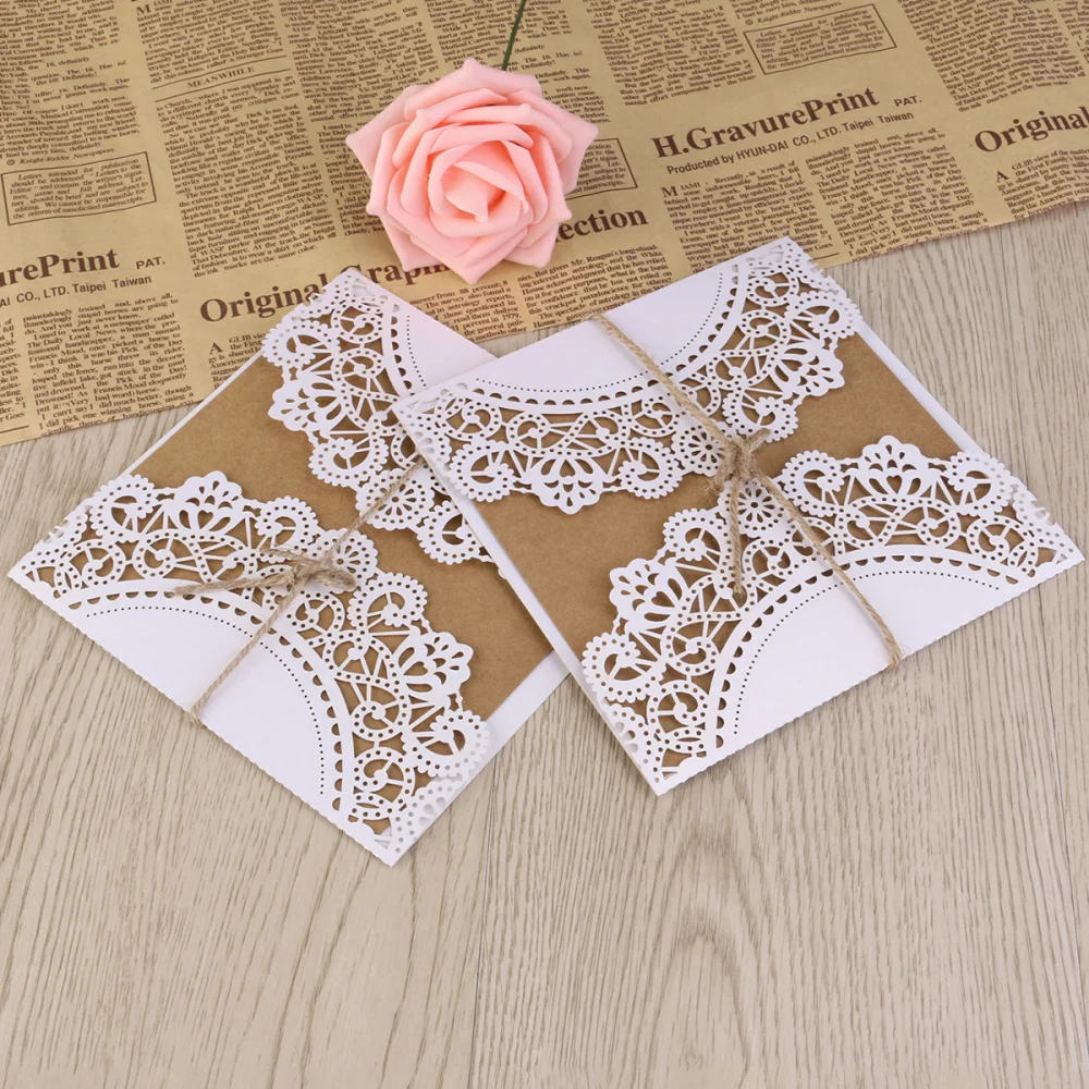 

UEETEK 10Pcs European Style Hollow Out Decorative Pattern Wedding Invitation Greeting Congratulation with Envelop