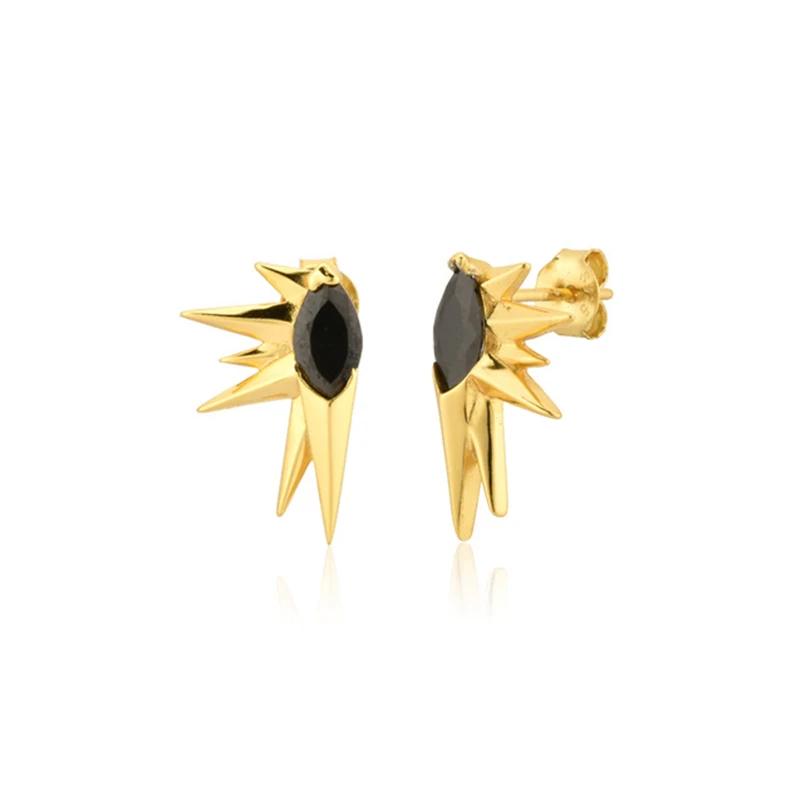 

925 Sterling Silver Purple/Black/White/Rose red Zircon Women Fashion Stud Earring Spike Rock Punk European 2021 Fashion Jewelry