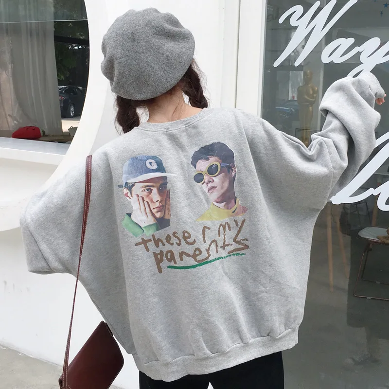 

2020 new autumn and winter Harajuku plus velvet padded sweater female loose bf lazy wind ins super fire wear tide