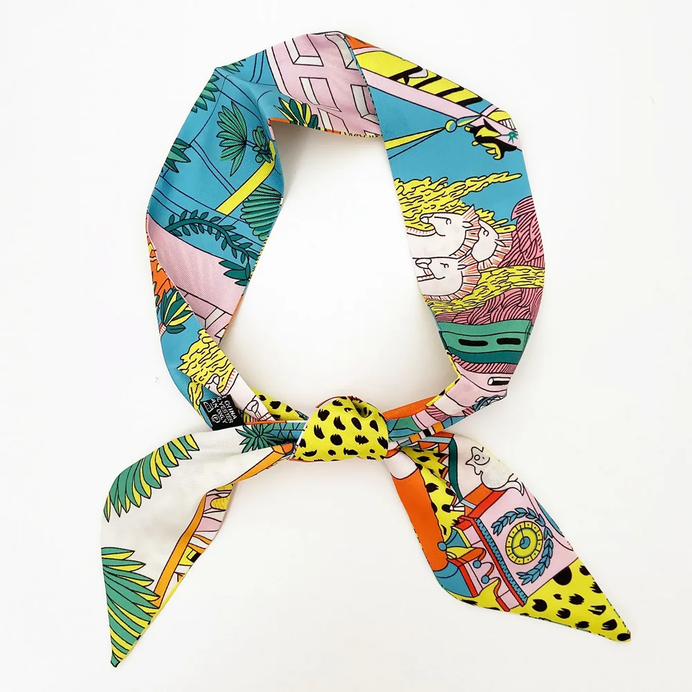 

Bright Luxury Spring Summer New Pattern Horse Print Lady Silk Riband Bags Scarf Small Ribbon HeadBand Handbag Scarves 88cm