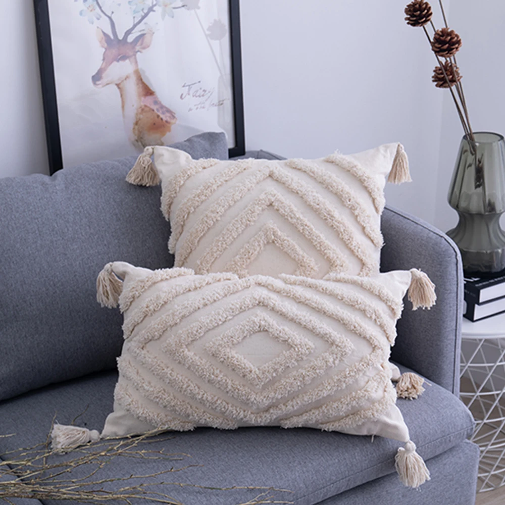 

Bohemian Style Tassels Cushion Cover 45*45CM/30*50CM Beige Pillow Covers Decorative Home Decor Living Room Home Cushion Cover