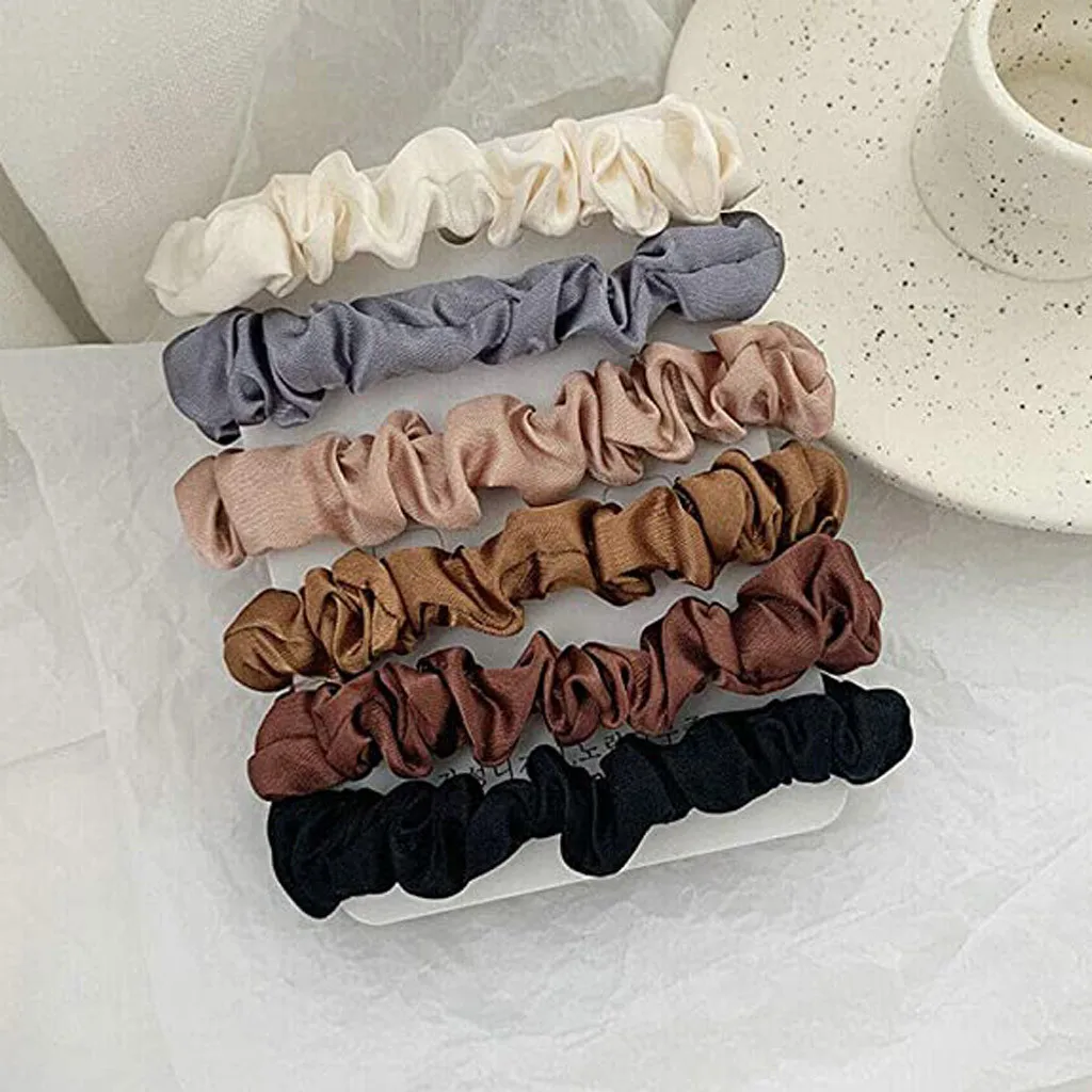 

6 Colours Set Elastic Ties Hair Silk Satin Scrunchie Ponytail Ropes Accessories hair band