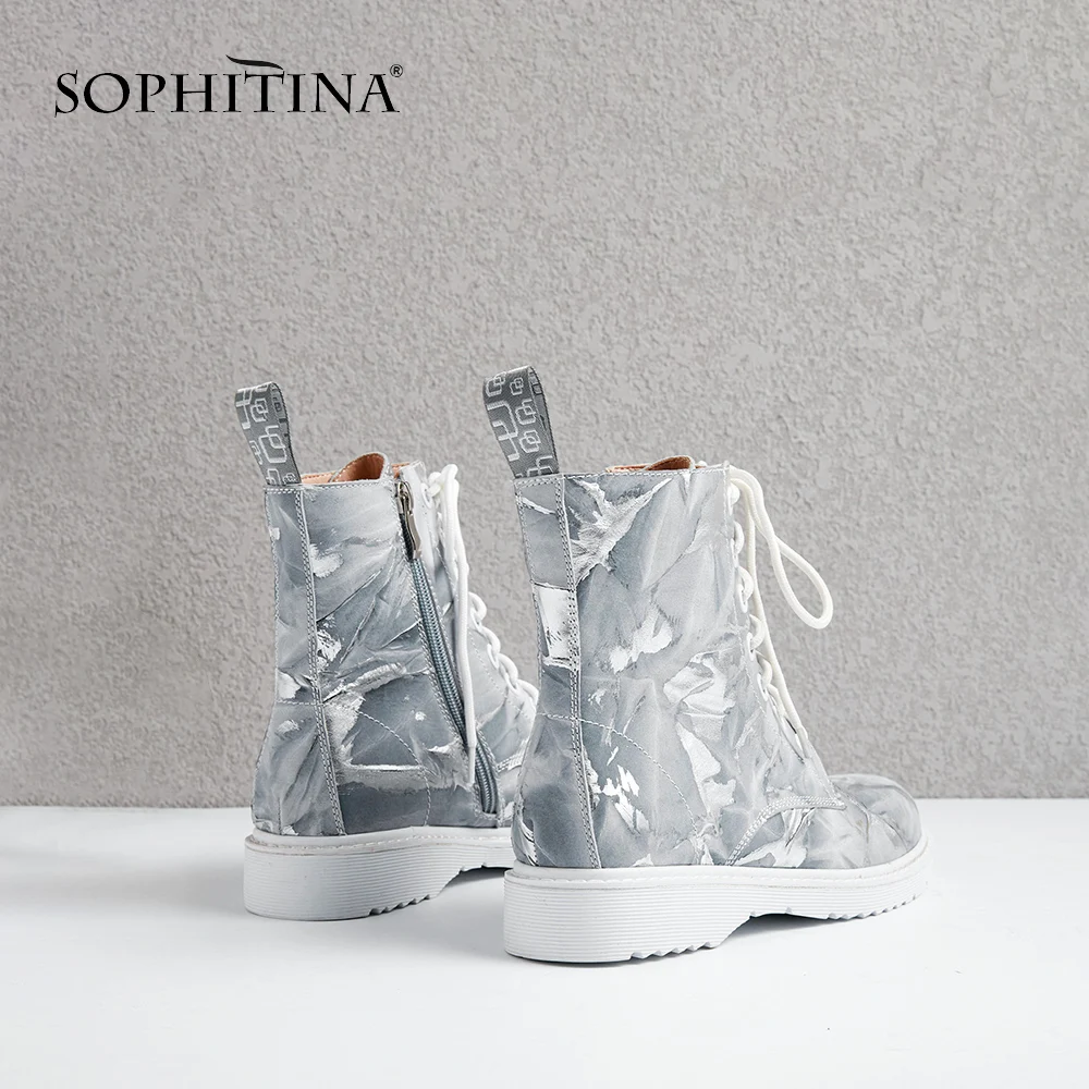 SOPHITINA/высококачественные сапоги из натуральной кожи; модные разноцветные блестящие туфли с круглым носком и цветочным узором на молнии; модные пикантные сапоги; MO309