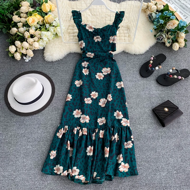 Женское шифоновое платье без рукавов Элегантное Длинное Летнее с v-образным