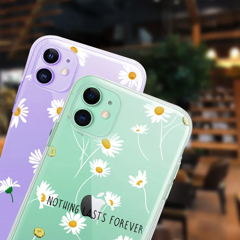 

USLION Flower Daisy Clear Phone Cover For iPhone 11 Pro Max X XR XS Max 5S 6S 7 8 7Plus Soft Silicone TPU Back Case Fitted Cover