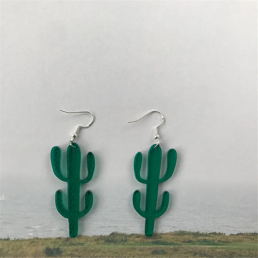 925Silver Green Plant Geometric Dangle Earrings for Women Cactus Funny Desert Long Hanging Party DJ Ear Jewelry Accessories | Украшения и