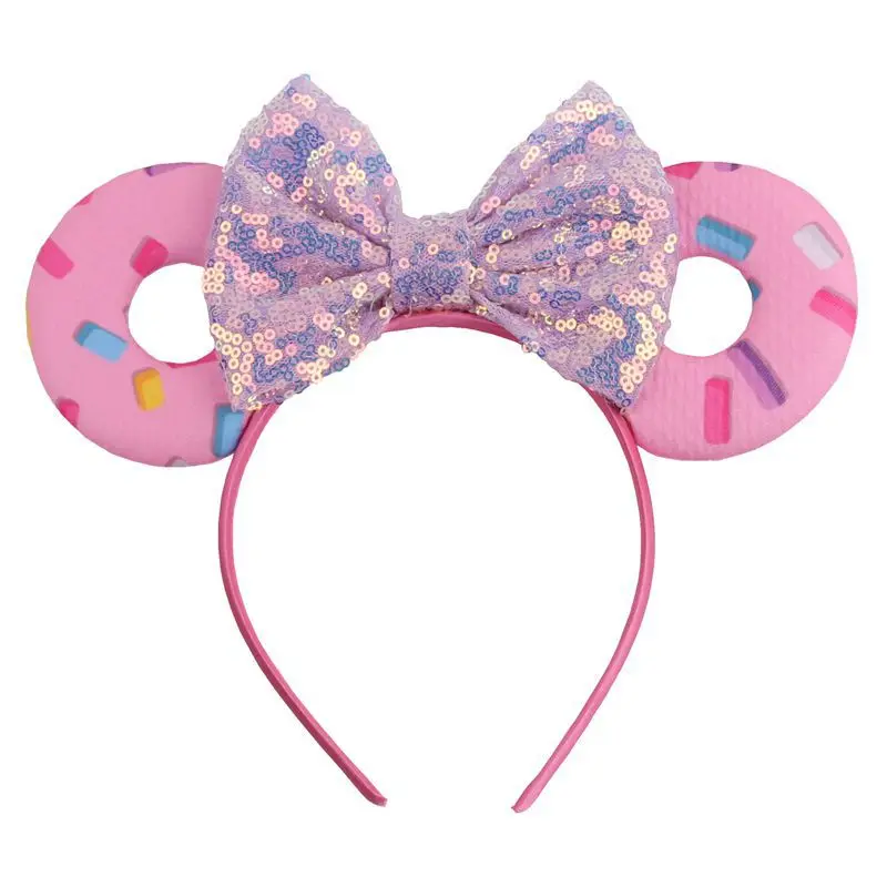 24 Style Hair Accessories Minnie Mouse Ear Headband Doughnut Bow For Girls Women Sequin Birthday Party Hairband | Тематическая