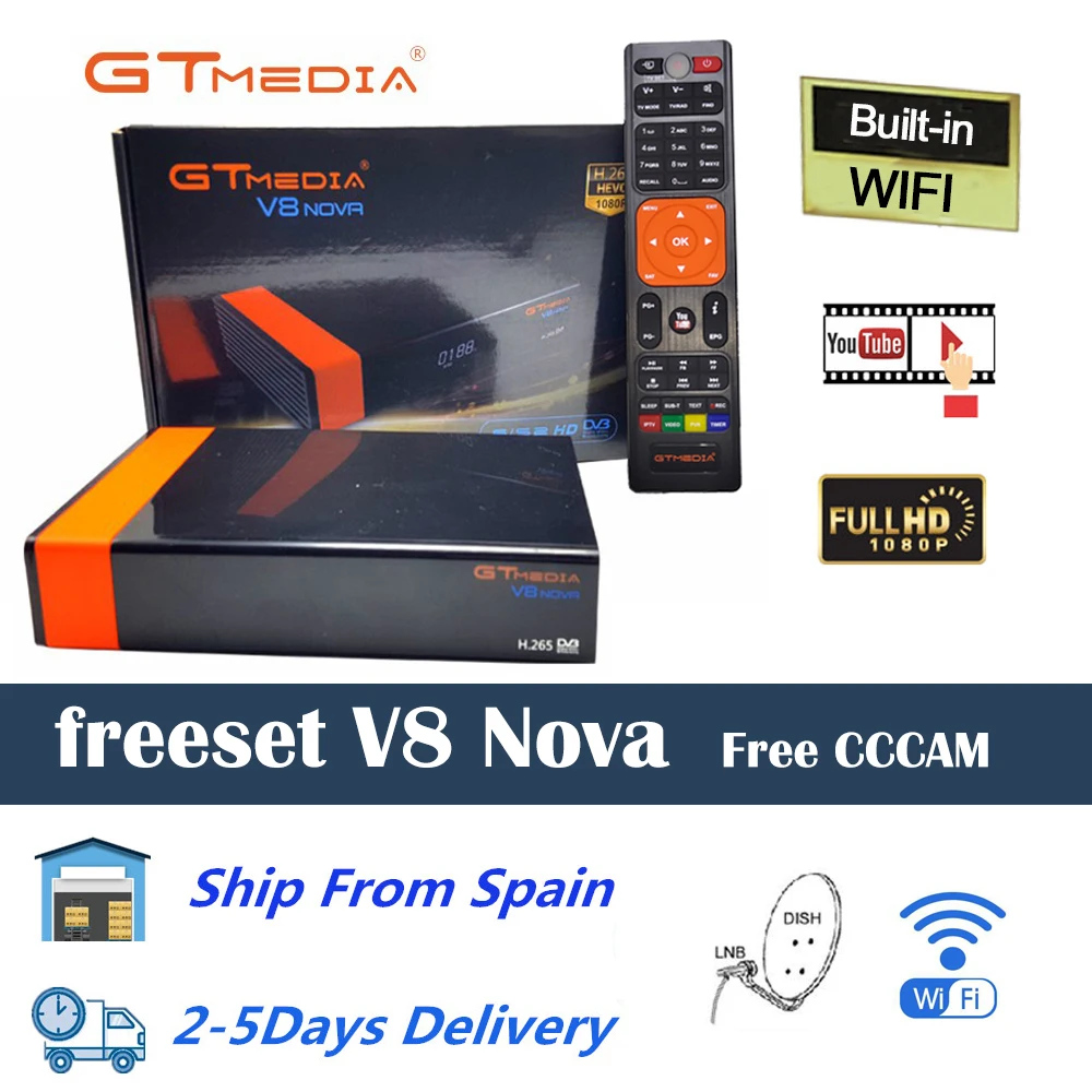 DVB-S2 Gtmedia V8 nova спутниковый ТВ приемник встроенный wifi Freesat V8 испанский склад Европа Cline H.265 gt медиа v8 nova