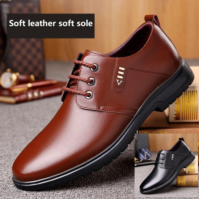 

Men's Social Shoe Leather Casual Microfiber Business Dress Genuine Leather Shoes Gentleman Flat Bottom Social Shoe Male Party