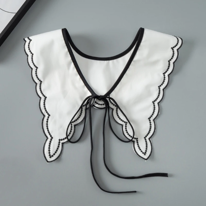 

50LD Artsy Collar Women's White Hollowing-Out Lace Woven Organza False Collar for Summer Dress Wedding Dress Accessory