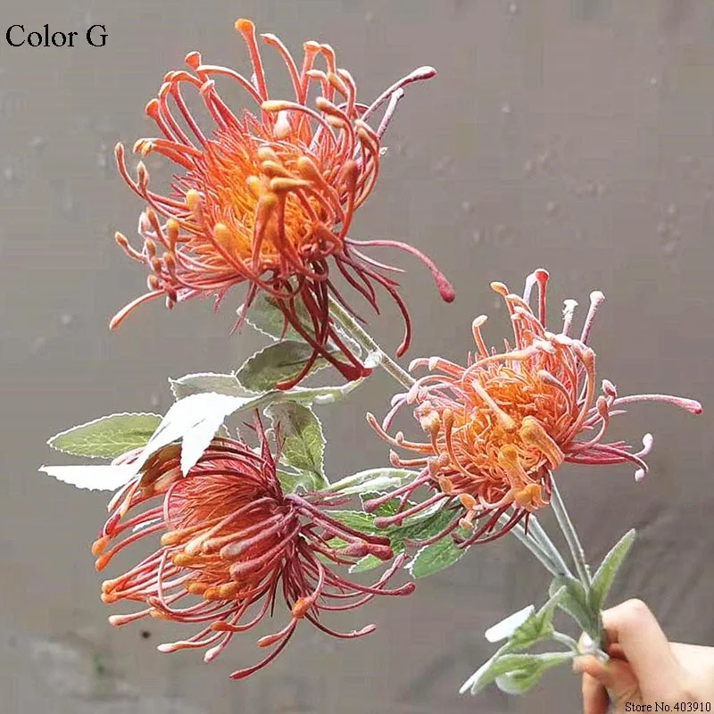 G Флокированные Leucospermum искусственные цветы для украшения свадьбы Искусственные цветы пластик искусственный цветок растение Флер искусственное - Цвет: G