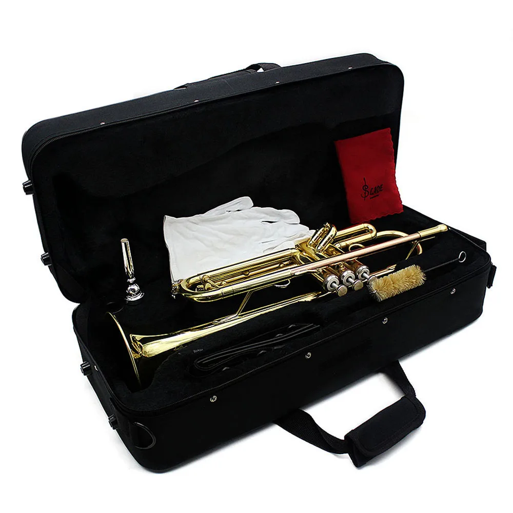 

SLADE Golden Bb труба B, плоский латунный инструмент, фосфорная лампа, ремешок в коробке, мундштук, аксессуары для музыкальных инструментов