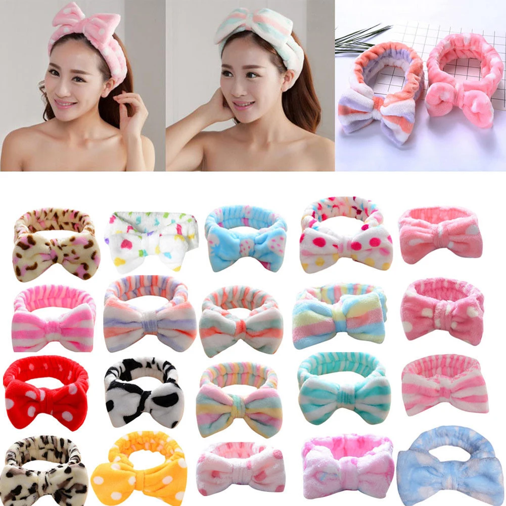 

Fashion Sweet Dot Strip Printed Plush Soft Bow Headbands Wash Face Hairband Women Hair Holder Turban Headband Hair Accessories