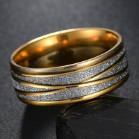 fashion mens simple ring stainless steel ring luxury brand mens gold silvery scrub twill design male jewelry