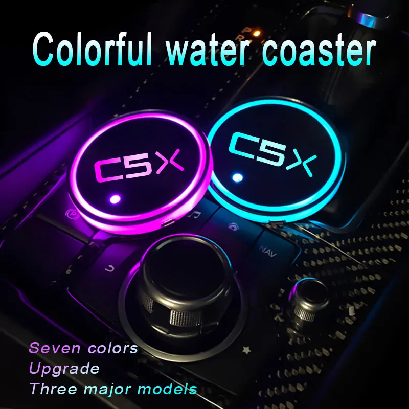 

Car Logo 7 Colors LED Light Automotive Cup Mat Luminous Car Water Coaster For Citroen C5X 2021 Auto Accessories