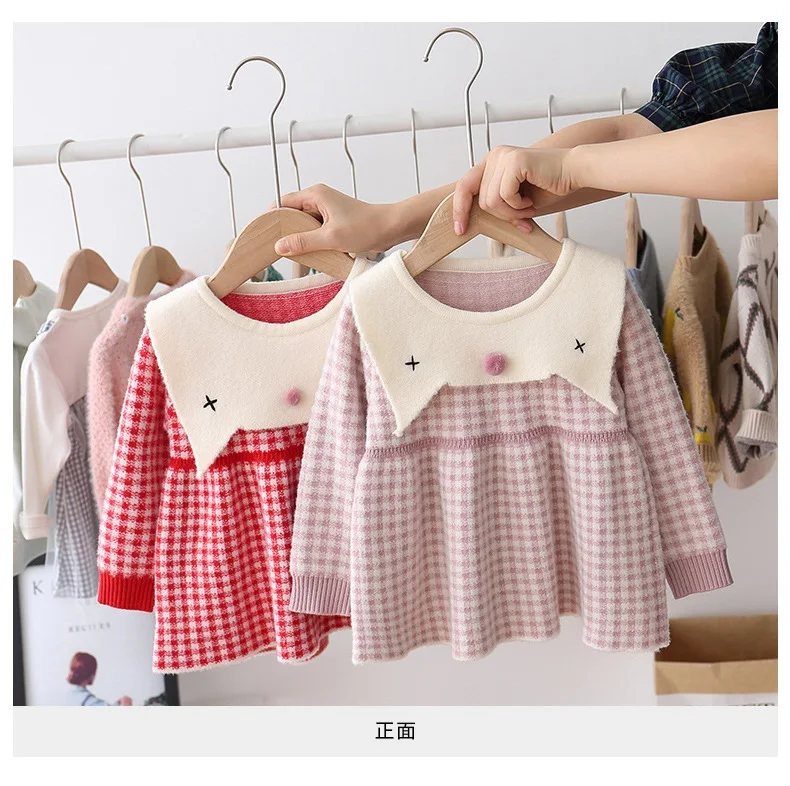 Вязаная одежда для девочек детское платье детская на осень и зиму теплый костюм