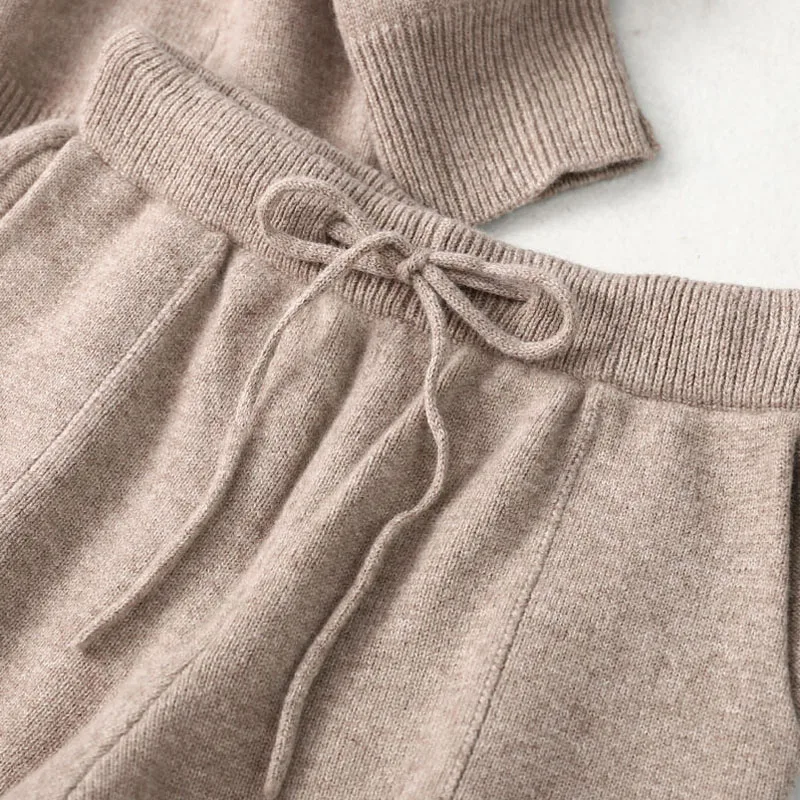 

100% Pure Wool Suit Spring and Autumn New Cashmere Sweater Ladies Round Neck Pullover two-piece Sweater Fashion Knitted Top