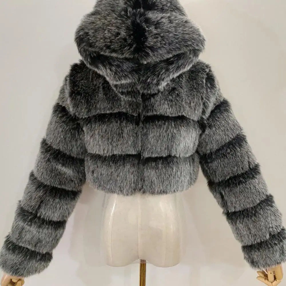Women Winter Fur Jacket High Quality Furry Cropped Faux Fur Coats and Jackets Women Fluffy Top Coat with Hooded manteau femme