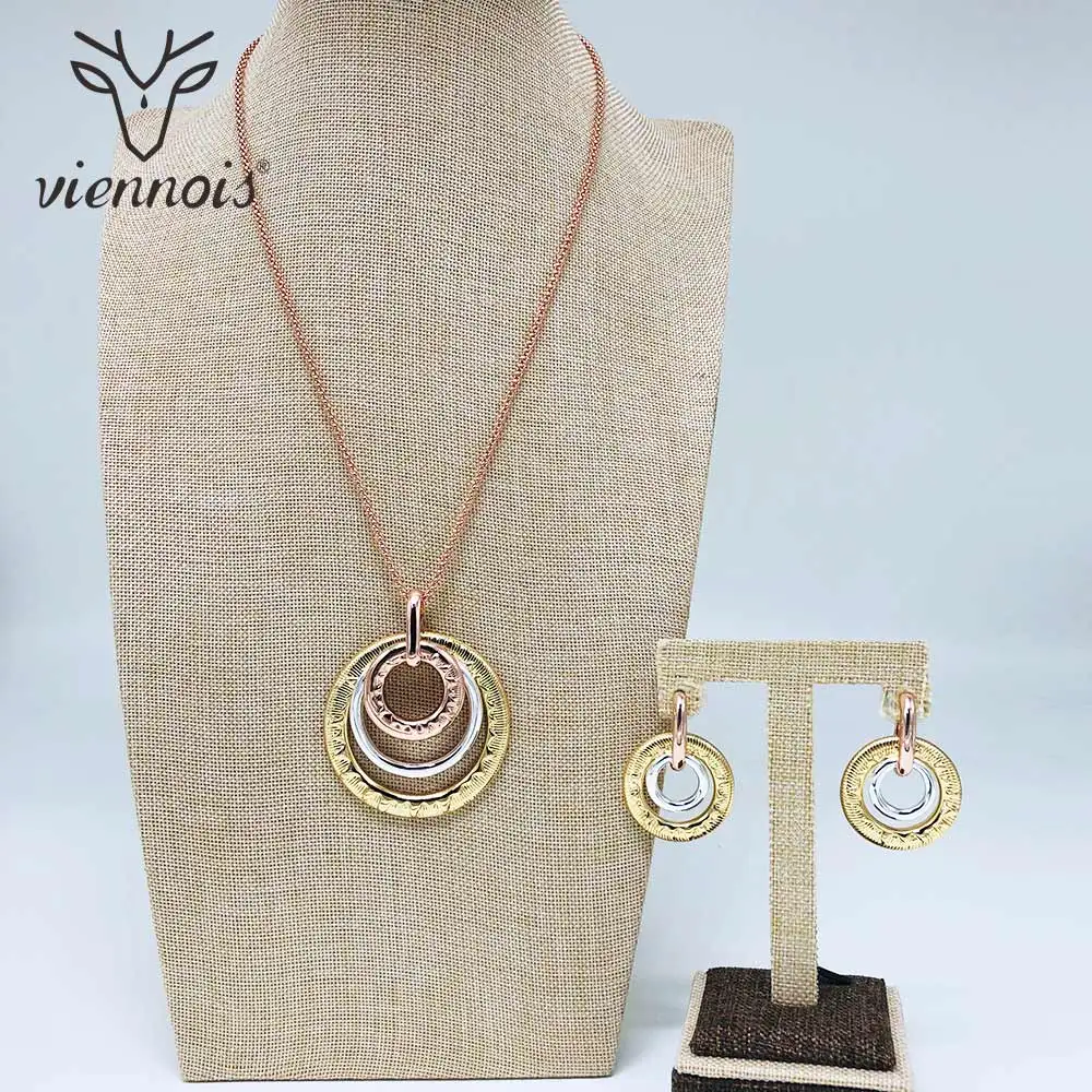 Viennois Mix Gold Color Dangle Earrings Pendant Necklace Jewelry Set For Women Metal Party 2019 | Украшения и аксессуары