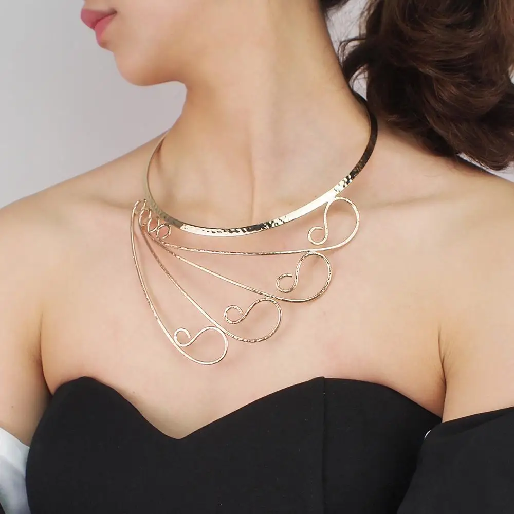 Винтажные металлические колье-чокеры ожерелья для женщин большие ювелирные