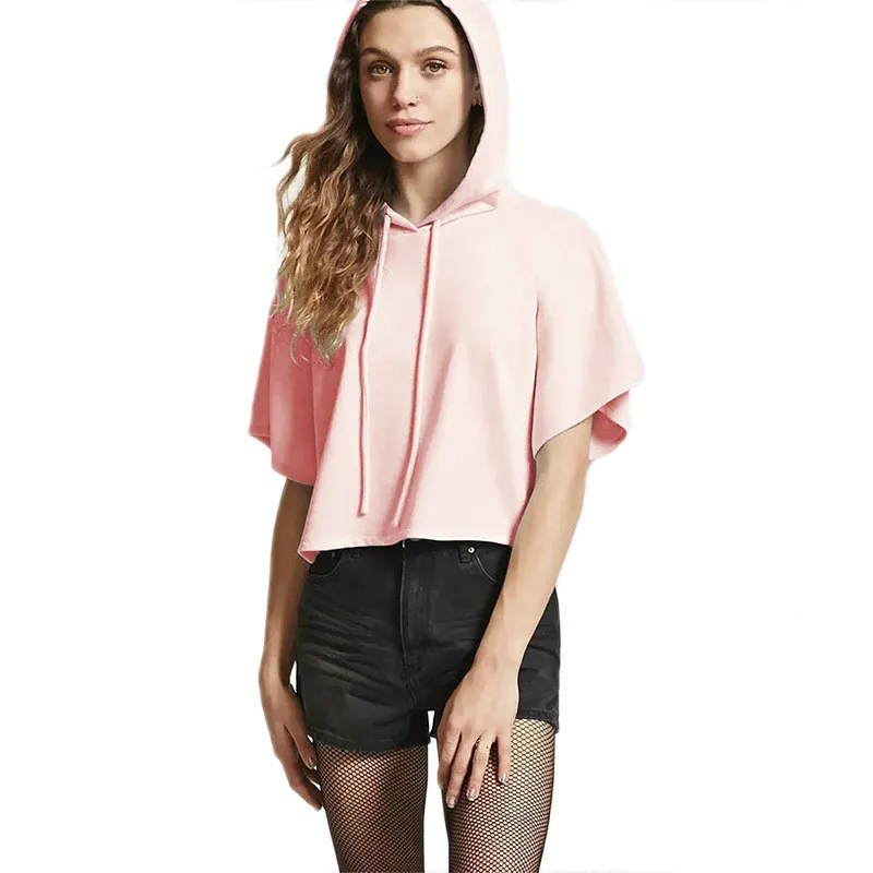 

Summer Women Sportswear Short Sleeve Ladies Oversized Short Sleeve White Letter Print Hoodie Girls Tops Sexy Hooded Sweatshirts