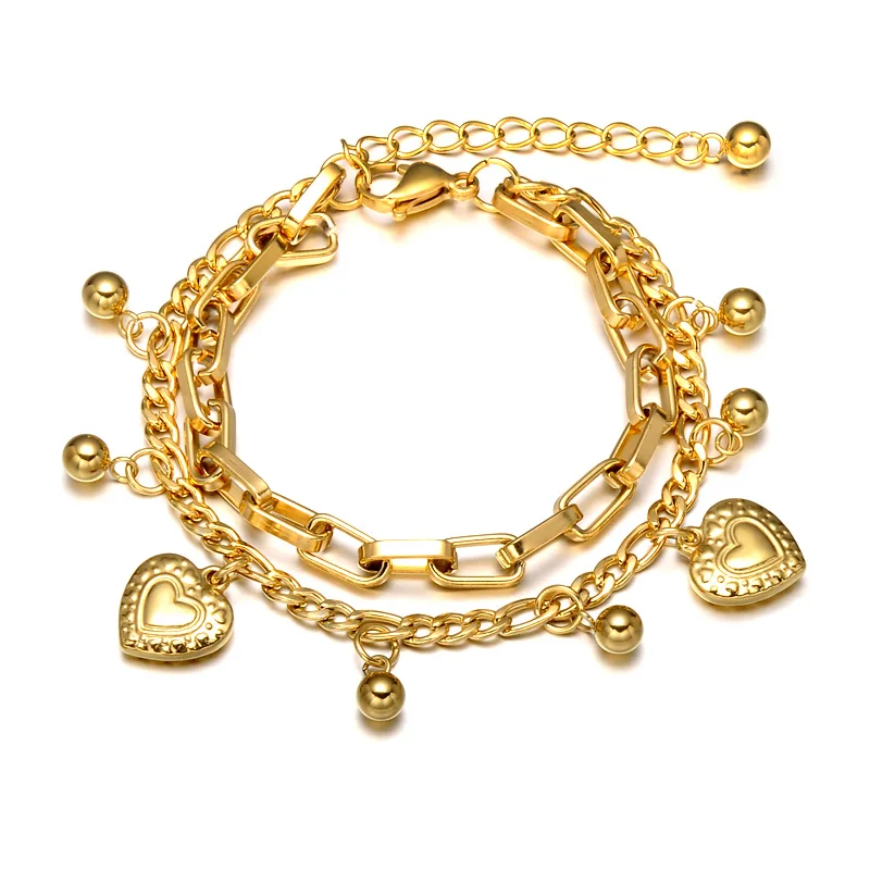 

WT-REB015 New Romantic Heart With Beads Stainless Steel Bracelet Gold Electroplated Bracelet Women Fashion Bracelet Jewelry