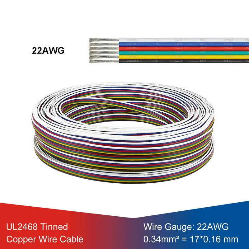 

10 рулон 100 м 6 ядро электрического кабеля UL2468 22 AWG 0.34mm2 Подключение провода для 5050 RGBW WW Светодиодные ленты Лампа освещения Электронный "сделай ...