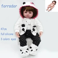 forrsdor 47cm reborn doll soft realistic all silicone body panada clothes bebe best birthday gift toys doll for babies