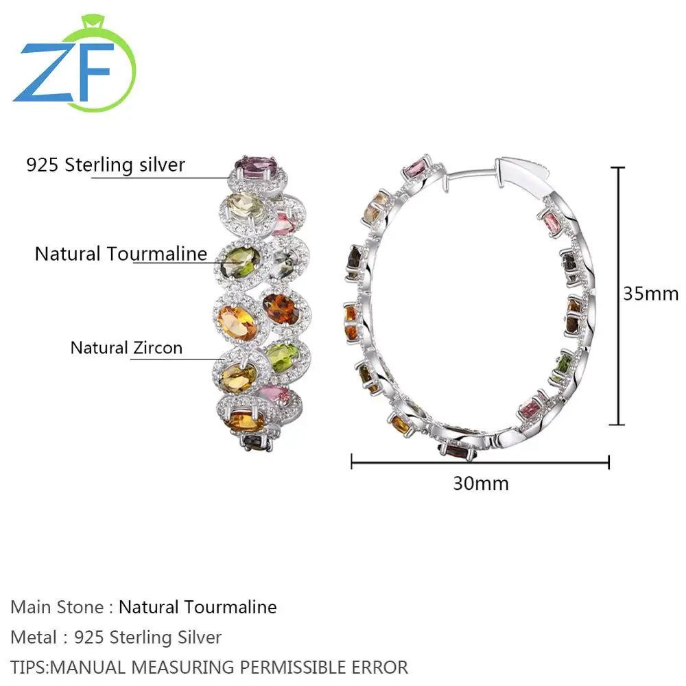 

GZ ZONGFA Luxury Female Natural Tourmaline Women 925 Sterling Silver Wedding Earrings