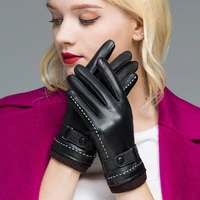 women autumn winter fashion riding warmth and velvet pu leather gloves touch screen cold proof motorcycle gloves