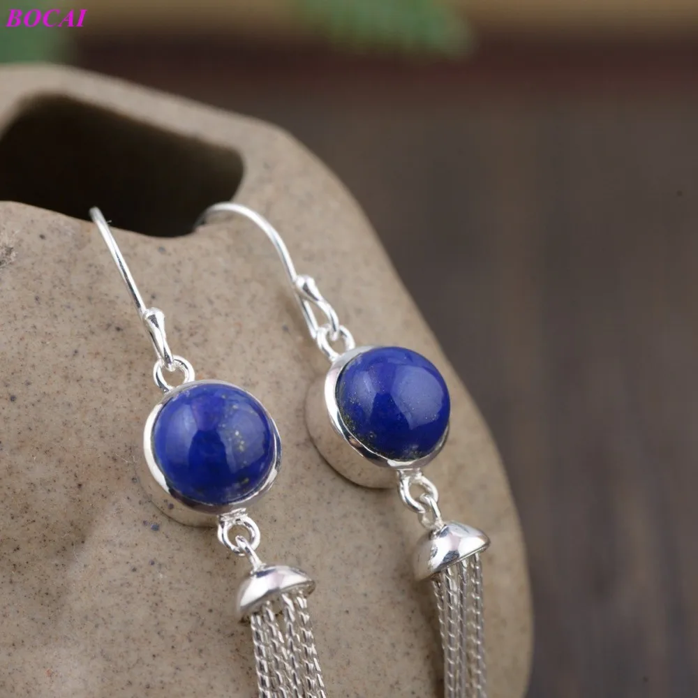 BOCAI S925 Sterling Silver Tassel Eardrop For Women Female Money Inlay Kyanite Thai Earrings Archaize Style | Украшения и