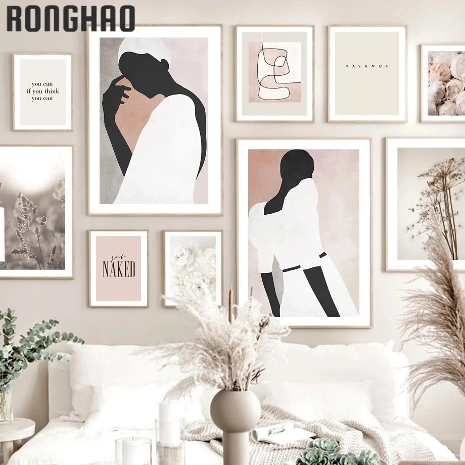 

Абстрактная черная девушка пиона трава настенная Картина на холсте скандинавские эстетические плакаты и принты настенные картины для деко...