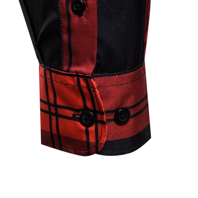 

Autumn New Mens Shirt British Style Red Long Sleeve Camisa Social Masculina Fashion Plaid Printed Party Dress Shirt Men Chemise