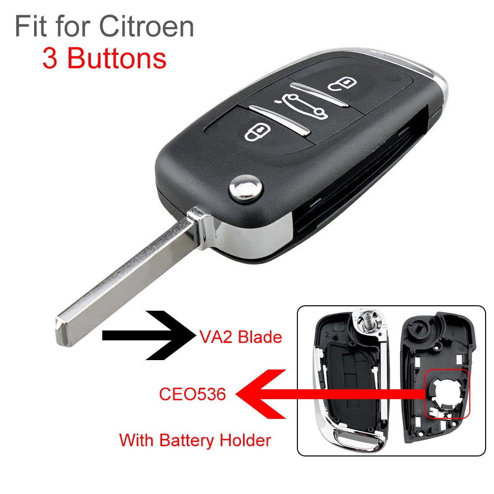 

Чехол для автомобильного ключа с 3 кнопками, сменный складной чехол-брелок с дистанционным управлением и лезвием VA2, подходит для Citroen C2, C3, C4, ...