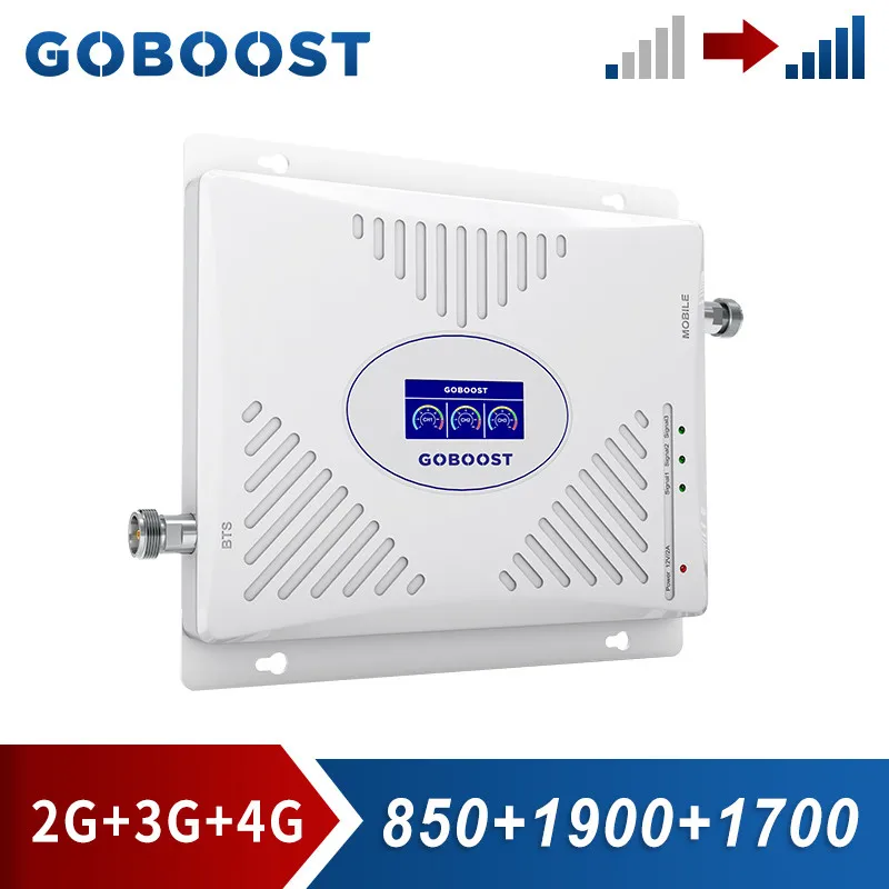 GOBOOST CDMA 850 шт. 1900 AWS 1700 МГц трехполосный усилитель сигнала 2g 3g 4g Сотовый полоса 5 4 2