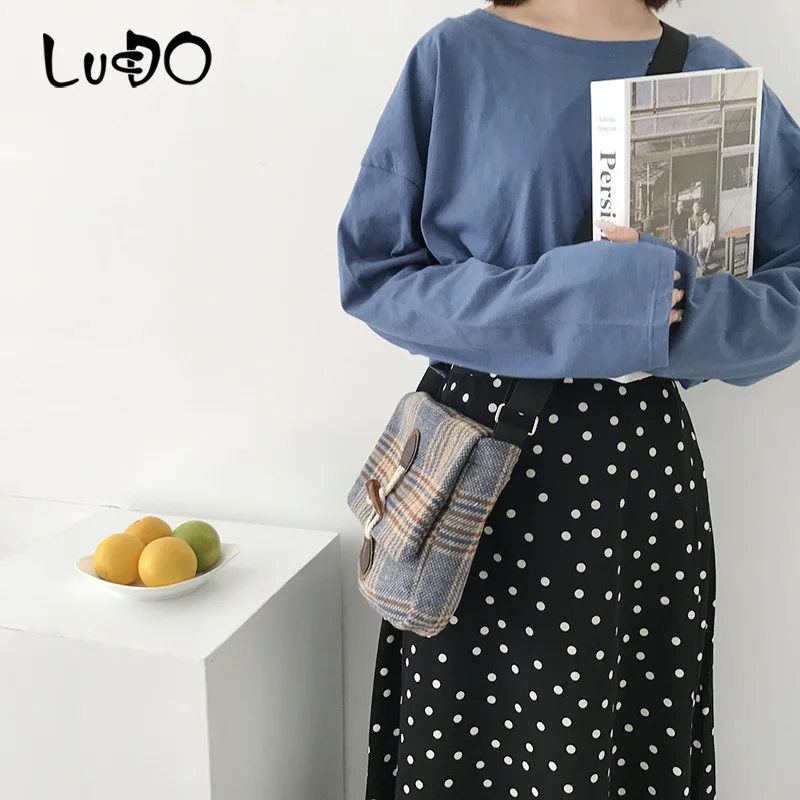 Женская маленькая шерстяная Холщовая Сумка в шотландскую клетку винтажная