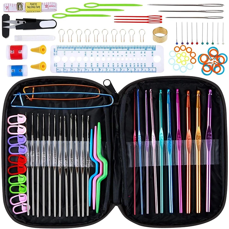 

100Pcs/22Pcs DIY 22 Sizes Crochet Hooks Needles Stitches Knitting Craft Case Crochet agulha set Weaving Tools Sewing Tools