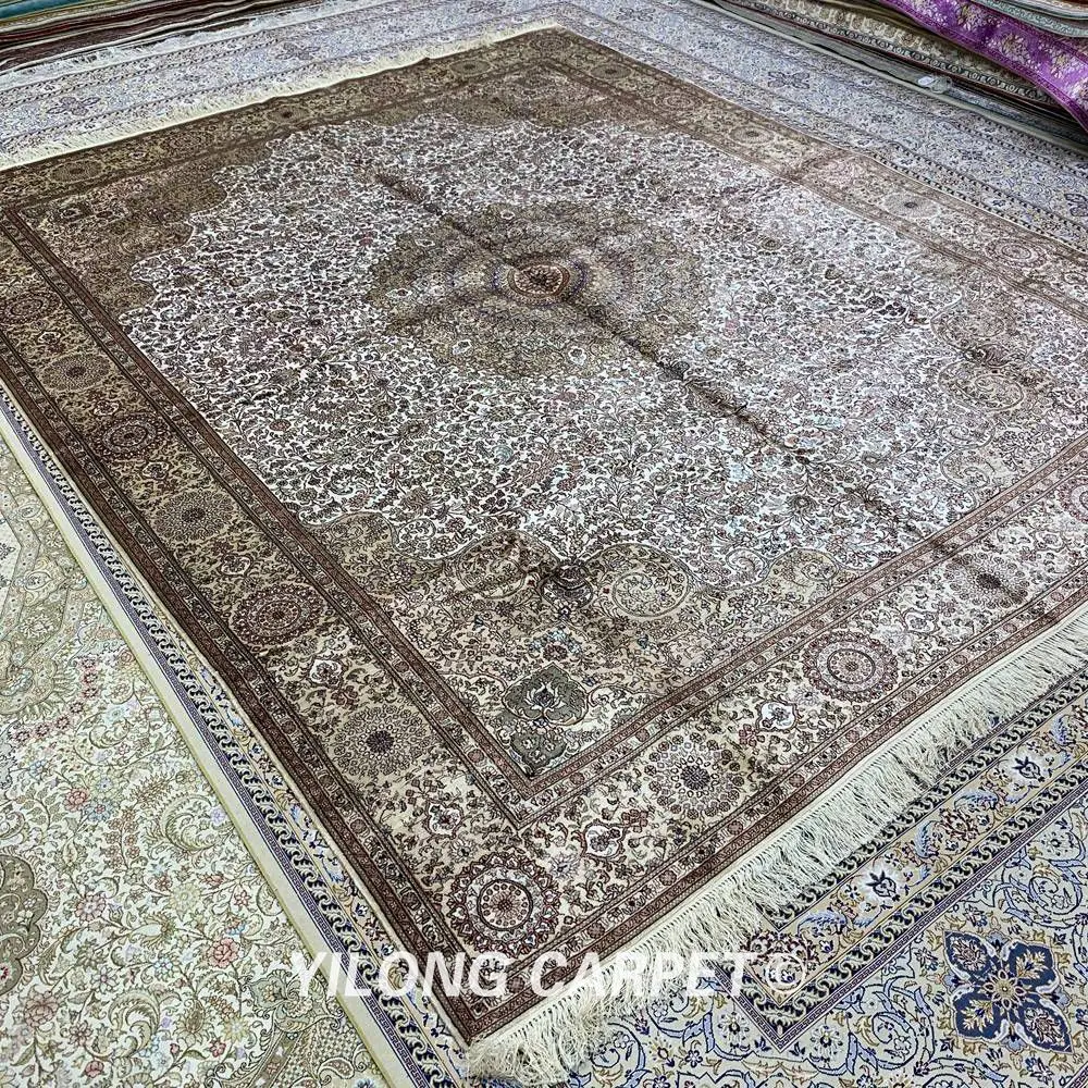 YILONG 8 'x 10' Vantage персидский шелковый ковер большой белый и бежевый Классический