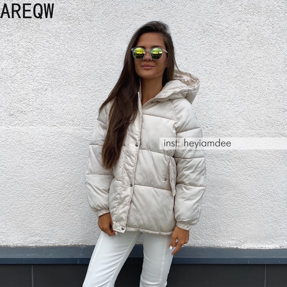 

Chaqueta acolchada con capucha para mujer, abrigo corto de algodón grueso, Parka extragrande, cálido, para invierno, 2021