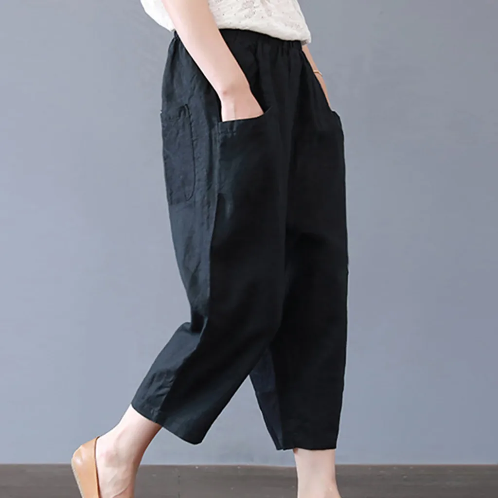 Женские эластичные длинные брюки Bequeme mode damen hosen однотонные из хлопка и льна M 3XL