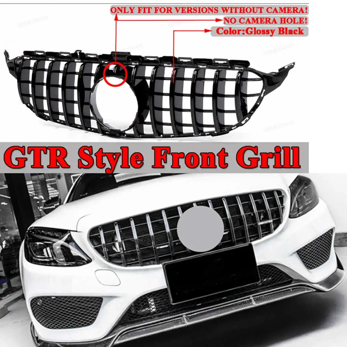 

Передний бампер GTR, решетка для Mercedes Benz W205 C200 C250 C300 C350 2015-2018, гоночные решетки отверстие для камеры отсутствует
