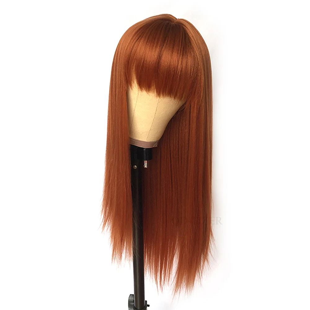 QQD-Tizer Long Straight Orange Red Wigs Synthetic Hair Wigs With Bangs Heat Resistant Fiber Hair