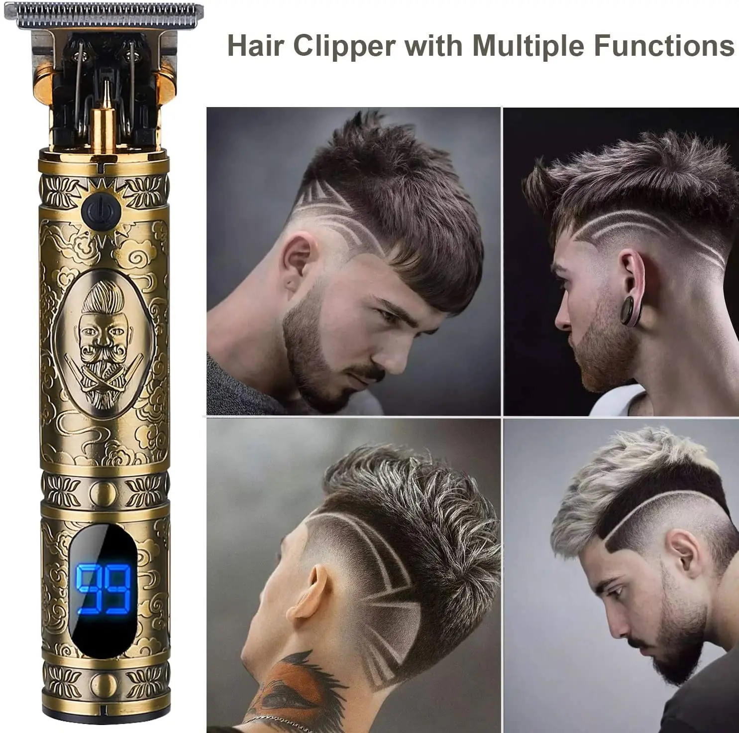 

Cordless Men Hair Clipper Barber 0mm Professional Buddha Dragon Electric Hair Cutting Machine Beard Shaving Outliner GH21
