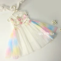 clear sales unicorn girls dress rainbow embroidery flowers toddler sundress princess kids girls party summer wedding dress 1 10y