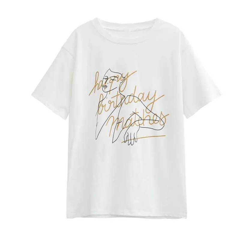 

Korean Harajuku T Shirt Women Casual Short Sleeve Printed White Tee Shirt Summer Short Sleeve O Neck Tops